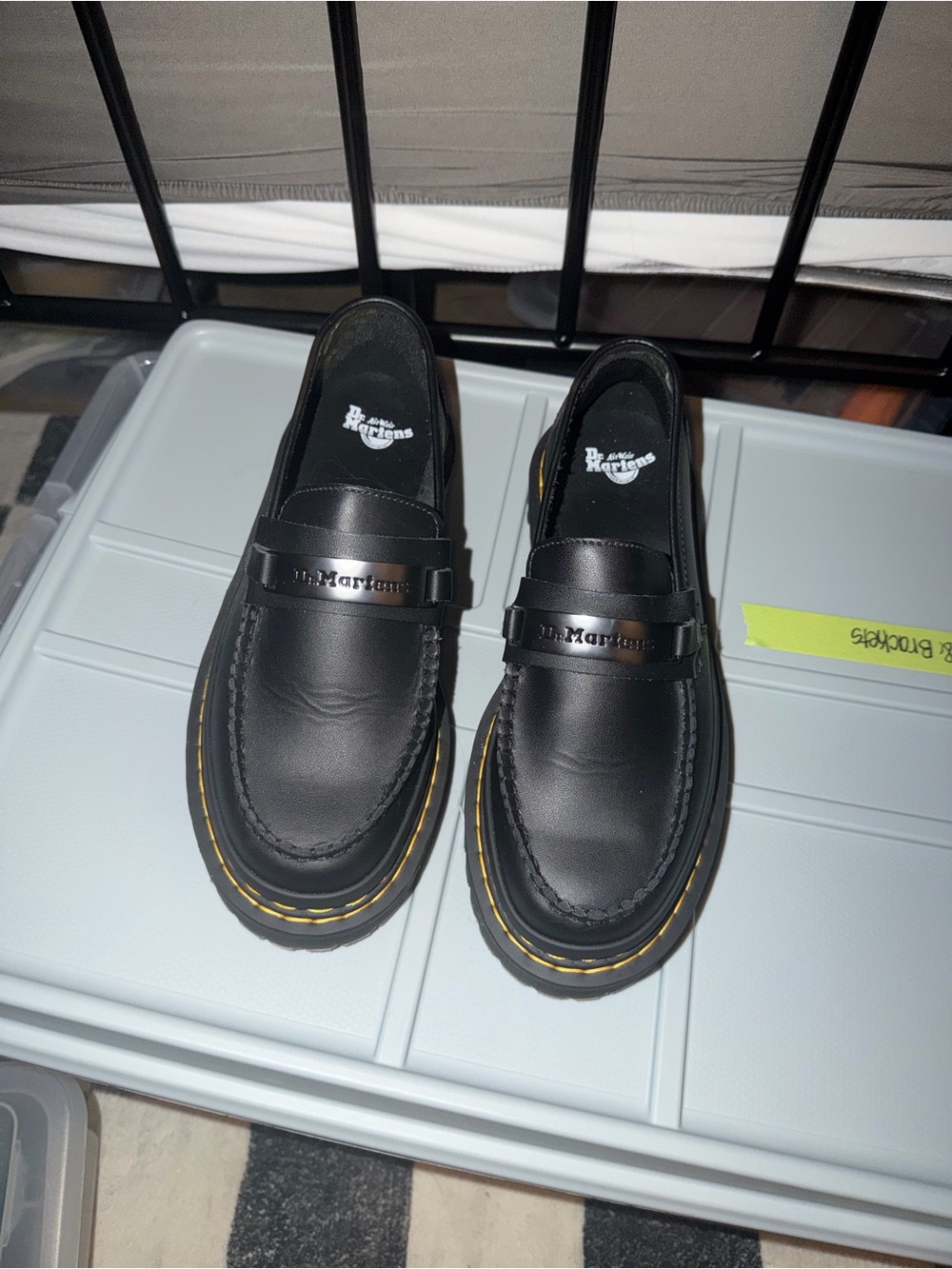 Dr. Martens Black Leather Penny Loafers with Yellow Stitching - Picture 2 of 3